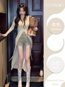 เสื้อคาร์ดิแกนถักทรงเข้ารูปสำหรับผู้หญิงในช่วงต้นฤดูใบไม้ร่วงปี 2025 เสื้อคลุมยาวปานกลางเปิดด้านหน้าแบบสวมหัว แขนยาว ปกติ