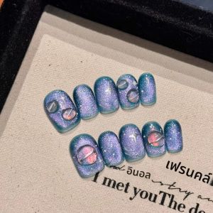 น่ารักสไตล์แมวตาเล็บปลอม Prevailing ธรรมชาติดู Handmade กดบนเล็บชุดสวมใส่ที่ถอดออกได้เงาสั้นเล็บปลอม