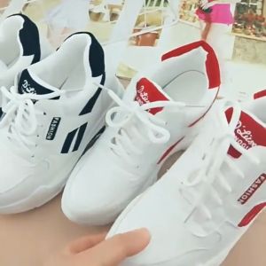 Giày Trắng Tăng Chiều Cao Bên Trong Giày Thể Thao Thường Ngày Mặt Da Mùa Xuân Cho Nữ Giày Bố Già Đế Dày Dễ Phối Mẫu Mới 2023