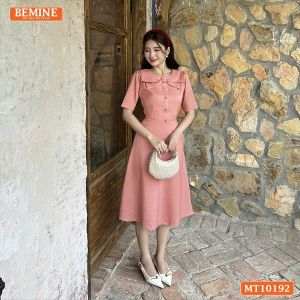 Đầm thiết kế BEMINE cổ tròn nơ cách điệu dáng xòe dài phù hợp đi làm đi chơi-MT10192