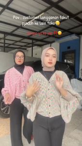 Oneset Madison Cardigan Rajut Kancing Oversize Batwing Motif Rainbow Setelan Celana Kulot Premium Wanita Kekinian