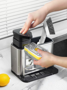 Stainless Steel Kitchen Soap Dispenser Press Bottle Multi-Function Hand Sanitizer Liquid Holder Sink Organizer