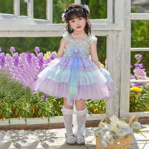 H.S.H Kids | Lolita Princess Girls Summer Dress 2025 New Fashion Baby Girl Mermaid Dress Tulle Skirt Cartoon Element Medium Length Dress