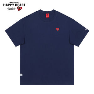 Charles Heart Short Sleeve T-Shirt Mens Summer Pure Cotton Solid Color Love Heart New 2025 Casual Fashion Youth Trendy Brand