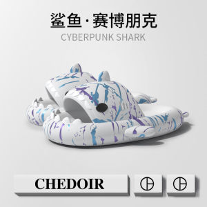 รองเท้าแตะลายปลาฉลาม Punk Graffiti สำหรับผู้ชายและผู้หญิง ทรงหนา สวมใส่กลางแจ้งในช่วงฤดูร้อน รองเท้าแตะแฟชั่น รองเท้าแตะส้นแบน รองเท้าแตะ EVA