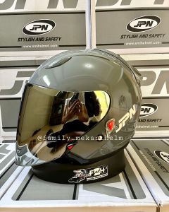 HELM JPN GALAXI WARNA GREY GLOSY PAKET GANTENG FLAT VISOR IRIDIUM NORISK