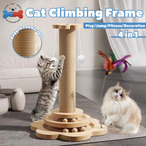 4 in 1 Cat Scratching Post with Interactive Toys Natural Sisal Cat Climbing Scratchers Easy Assembly