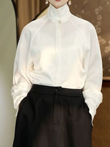 Áo Sơ Mi Cổ Đứng Đơn Giản Thanh Lịch Mới Mùa Thu Phong Cách Trung Hoa Quốc Gia Thanh Lịch Áo Sơ Mi Dài Tay Thường Ngày Rộng Rãi