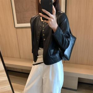 Áo Khoác Da Ngắn Phong Cách Mỹ Cổ Tròn Áo Khoác Xe Máy Thời Trang Cho Nữ Áo Khoác Ngoài Thường Ngày Mùa Xuân 2025 Áo Khoác Da Thường Ngày