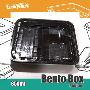 LuckyRich - Bento Box 3div 850ml 100pcs Plastic Food Container with lid cover