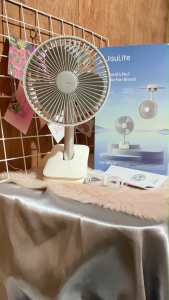 JISULIFE Clip Fan Life7 Portable 4 Speeds Oscillating Desk Table USB Fans Height Adjustable Rechargeable Strong Wind for Stroller with Timer