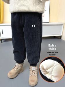 Thickened Cotton Velvet Winter Pants for Boys Baby Boys Fleece Lined Three Layer Outerwear Winter Trousers Kids Clothing