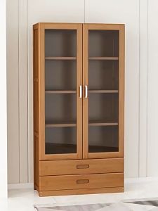 SUNNY BIERE Tủ sách bằng tre kệ lưu trữ đa năng tủ trưng bày cửa kép có ngăn kéo