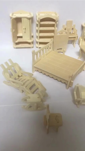 34 Pcs Miniature 1:12 Dollhouse Furniture for DollMini 3D Wooden Puzzle DIY Ready Stock