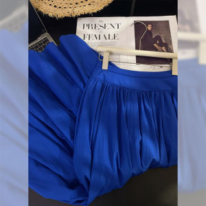 PAIBOLI | High Waist Umbrella Skirt Full Body Womens Klein Blue Pleated Half-length Skirts Summer Season Loose Fit A-line Skirts