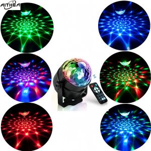 AITHEA LED Rotating Disco Ball Light RGB Sound Activated Remote Control DJ Stage Lamp for Home Car Party Christmas Gift Decor