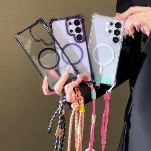 TAOYUNXI | Transparent Crossbody Lanyard Magnetic Case For Samsung S25 Ultra S23 S24 Plus For Magsafe Soft Shockproof Strap Cord Back Cover