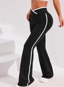 Lightweight High Waist Flared Yoga Leggings Women Crossover Waist Design with White Side Stripes Soft Comfortable for Workout