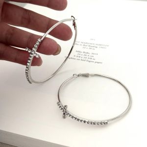 Sparkly Exquisite Rhinestones Hoop Earrings for Women Large Hollow Out Round Ear Buckles High-end Geometric Huggie Earrings