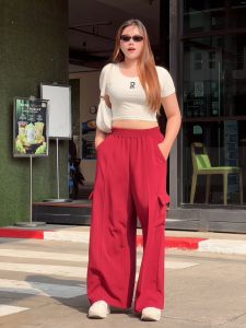 JK.FashionShop กางเกงคาร์โก้ผู้หญิง พร้อมส่ง กางเกงผู้หญิงขายาว กางเกงคาร์โก้ เอวฟรีไซต์ยางยืด ผ้าลินินนุ่มส่สบาย K9189