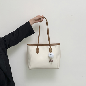 Mankok Retro Large Capacity Womens Tote Bag Fashionable All-Match Commuter Single Shoulder Bag Casual Pure Color Soft PU