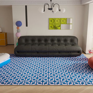 Blue Plaid Carpet Modern Minimalist Style Living Room Bedroom Sofa Area Rug Easy to Clean Geometric Pattern Machine Washable