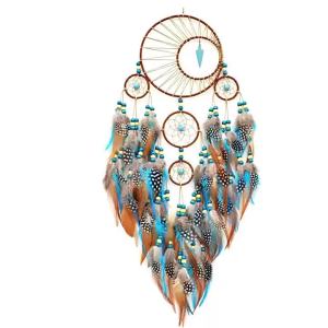Móc Treo Tường Nghệ Thuật Phong Cách Hiện Đại Hình Bắt Giấc Mơ Màu Xanh Ngọc Bohemian Nhiều Vòng Tròn Trang Trí Lông Vũ Và Hạt Cườm.