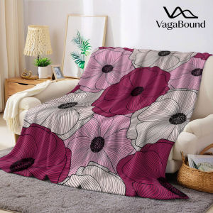 pink white line art flower Flannel Blanket Warm Soft Halloween Christmas Decorative Couch Warm Cozy All-Season Gift