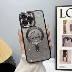 For iPhone 15 11 12 13 Pro Max 14 15 Plus Phone Case Luxury Magsafe Magnetic Flash Plating Gradient Glitter Frame Lens Protective Phone Cover