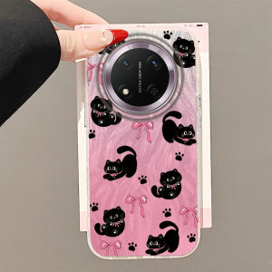 Luxury Laser Silver Bow knot Case for Honor Magic7 Lite X9C X9A X8A X8B 200 Pro 400 Bumper Gradient Cute Black Cat Fundas Pink