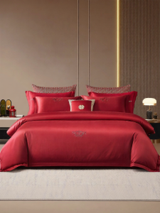 Boyang Home Textile | New Wedding Gift Red Embroidered Sheet Set 160S Long-Staple Cotton