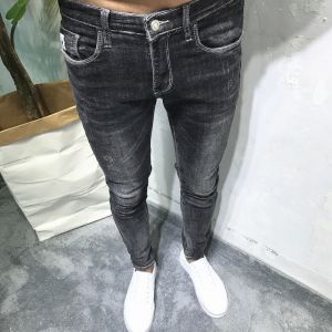 Internet Celebrity Black and Gray Letter Social Guy Chic Jeans