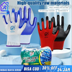 12 Pasang Sarung Tangan Pelindung Hitam Merah Telapak Karet Sarung Tangan Safety