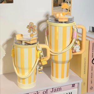 Túi Đựng Cốc Trang Trí Sọc Vàng Stanley Stanley Yellow Stripe Decorative Cup Holder Túi Đựng Cốc Cầm Tay Có Ống Hút