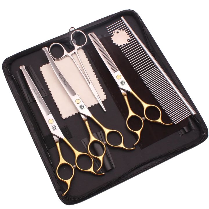 7" Professional Safe Pet Dog Scissors 440C Steel Thinning Cutting Shears Cats Grooming Scissors