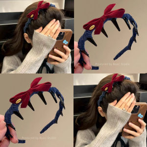 Korean Style Color Block Red Velvet Butterfly Knot Hairband Womens New Model with Tooth High Forehead Gentle Hair Clip Headwear
