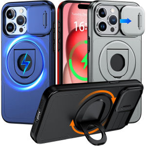 Invisible Stand Case with Camera Cover [Compatible with MagSafe] [Drop Protection] Shockproof Case for for iPhone 17 Pro Max/16 plus/16 Pro Max/15 Plus/15 Pro Max/14 Pro/13/12/11