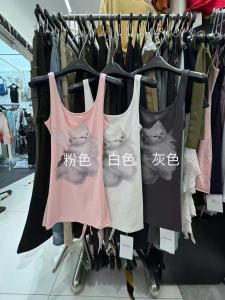 Sweet Spicy Cat Print U-Neck Strap Vest Womens Summer Slim Fit Sleeveless Waist-Cinching Pink Top Commute Style Animal Pattern