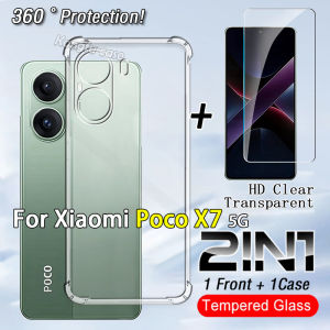 2in1 Clear Casing For Xiaomi Poco X7 Pro PocoX7 Pro PocoX7Pro 5G Transparent TPU Phone Case Tempered Glass Shockproof Casing Protection Anti-fall Soft Back Cover