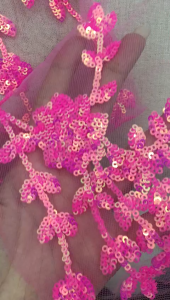 Sequin Flower Patch Lace Fabric Lace Applique Sew on Patches Sequin Embroidery Flower Neon Pink Wedding Dress Bridal DIY