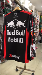 เสื้อยืดเล่นกีฬารถเข่ง ลาย Red bull Mobil 1 เสื้อยืดแขนยาว เนื้อผ้ากีฬาพิมพ์ลายคมชัด มีถึงไชส์ ใหญ่ S-2XL Clothing 4 สี Sport ออกกำลังกาย ผลิตโรงงานไทย