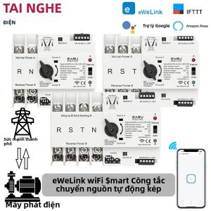 Công Tắc Chuyển Nguồn Tự Động Thông Minh WiFi eWeLink Nguồn Kép 2/3/4P 125A AC 230V Bộ Nguồn Liên Tục Bộ Chọn Điện Cầu Dao Điện
