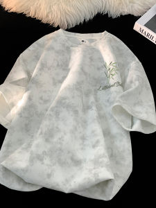 Loose Fit Five-Quarter Sleeve Tie-Dye T-Shirt for Teenage Boys Fashionable American Brand Short Sleeve Printed Polyester Summer Top