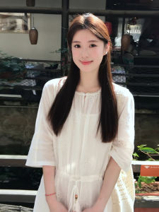 QINWEIYU | Đầm Dễ Thương Phong Cách Pháp Tay Ngắn Trắng