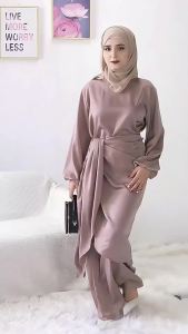 Ramadan Eid Shiny Two Pieces Sets Djellaba Muslim Dress Dubai Fashion dress+ wrap Suits Abaya Muslim Robes Islam Robe WY1294