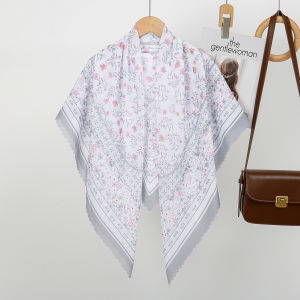 110cm Floral Printed Wave Viscose Square Scarf for Muslim Women Hijabs Cotton Headscarf Fashion Malaysia Handkerchief Foulard