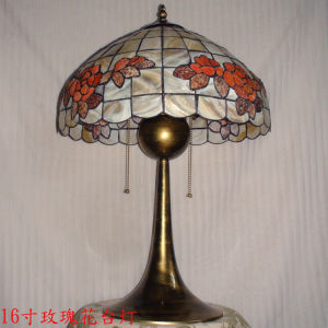 European Style Tiffany Handmade Shell Table Lamp for Living Room Bedroom Study Room 16 Inch Rose Flower Natural Shell Lamp