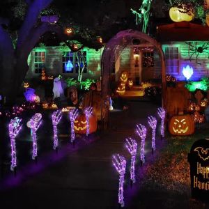 Halloween solar ghost hand LED light string ghost festival courtyard atmosphere decoration light copper wire ground plug light