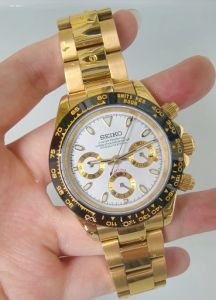 Modified mens chronograph watch 40mm gold equipped with Japanese VK63 quartz movement waterproof sapphire glass