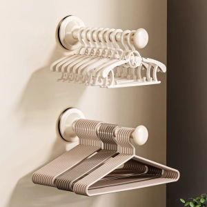 Hanger Rack Retractable Suction Cup Folding Hanger Space-Saving Hanger Organizer No-Drill Telescopic Rod-Wall-Mounted